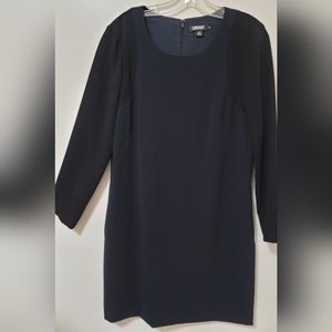 DKNY Navy Blue Colorblock Long Sleeve Classic Shift Dress Pockets Size 10